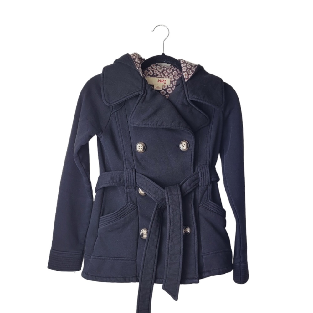 H2j Hooded Big button Pea Coat